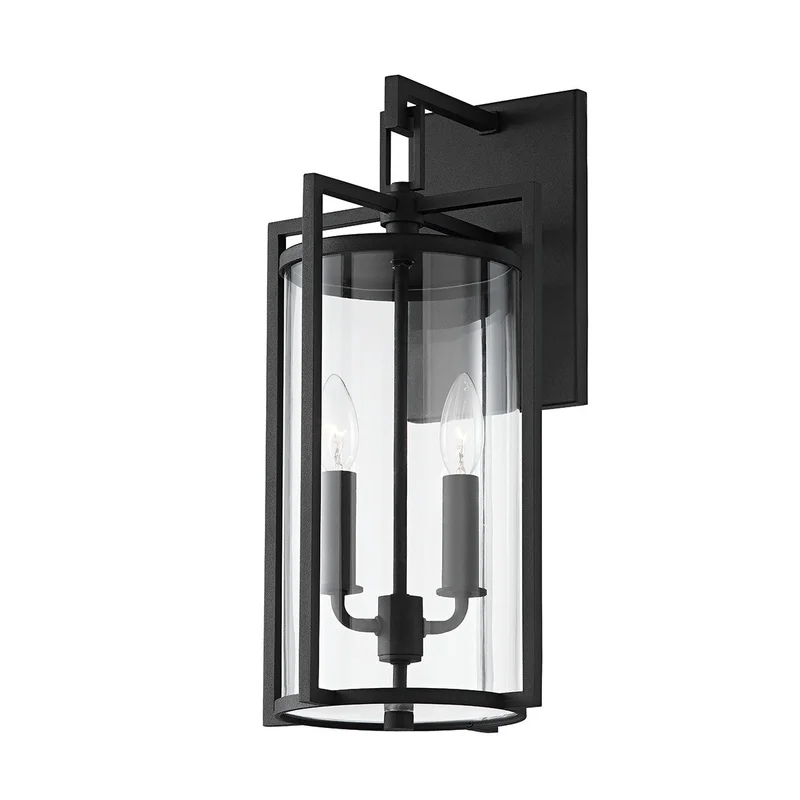 Percy Two Light Outdoor Wall Sconce in Textured Black