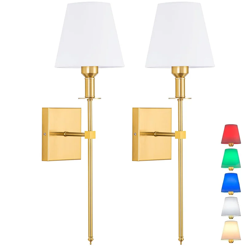 Jengush Gold Battery Operated Wall Sconces Set Of 2, Remote Dimmable, 10 Color Modes, Indoor Lighting