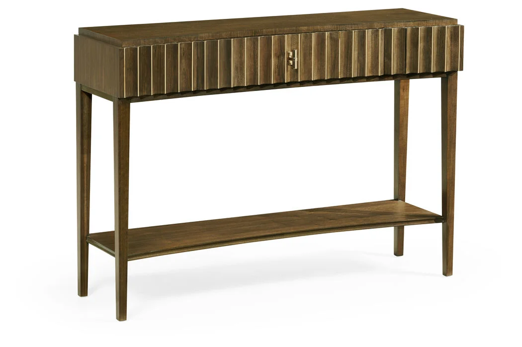 500214-WAT Jonathan Charles Fine Furniture JC Modern - Cosmo Bowed Autumn Walnut Reeded Console Table