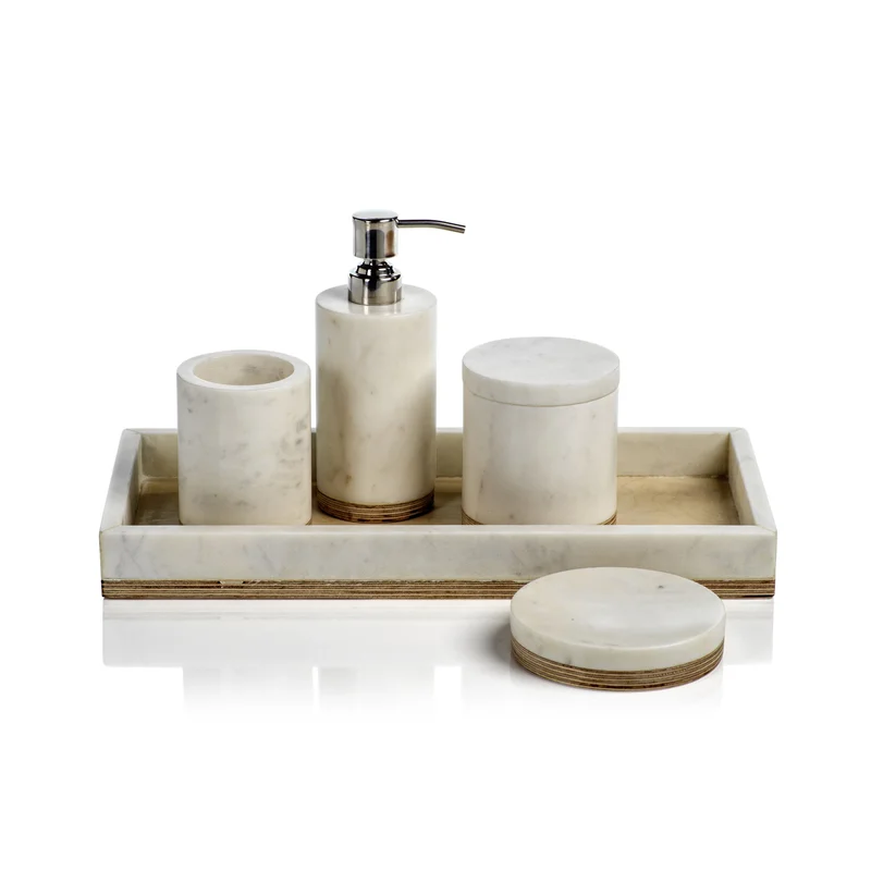 Zodax Verdi Marble & Balsa Wood Jar with Removable Lid